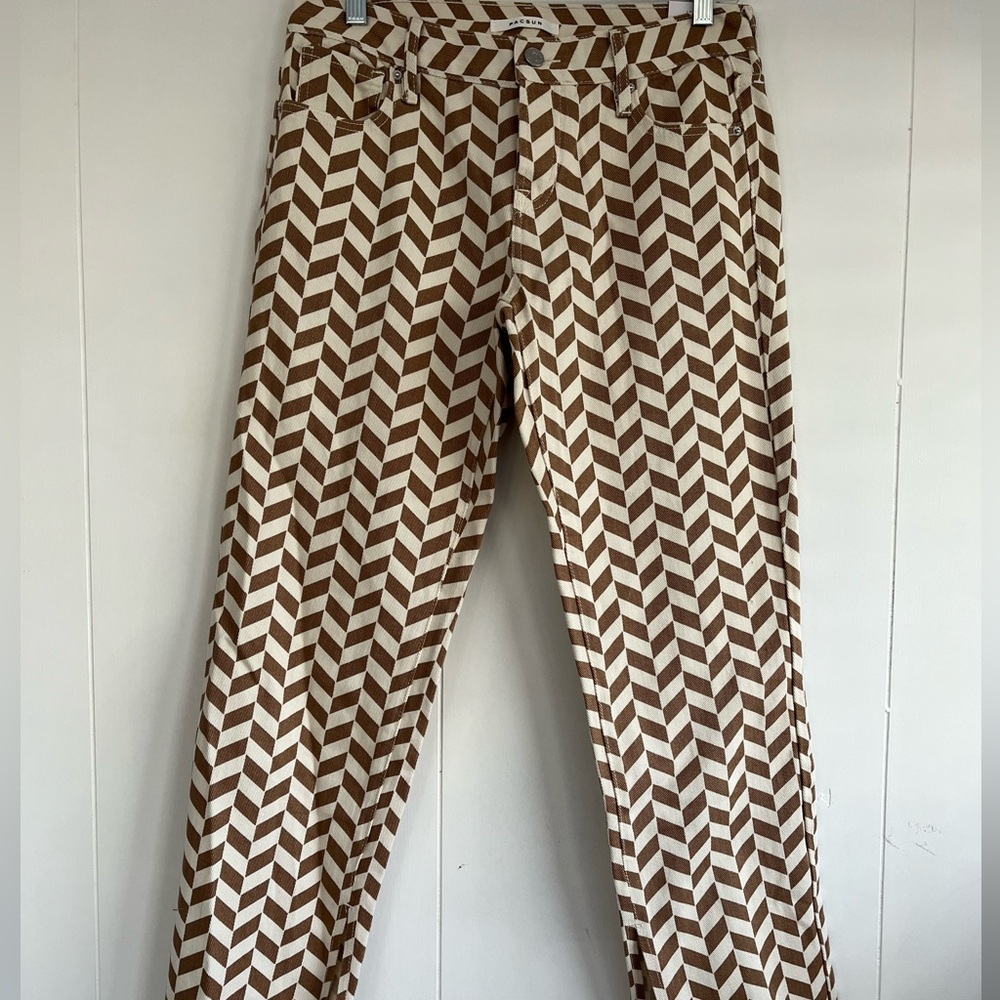 PacSun Brown and White Patterned Straight Leg Jeans